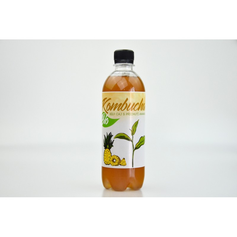 Kombucha biely čaj s príchuťou ananásu BIO 500ml (Stevikom)